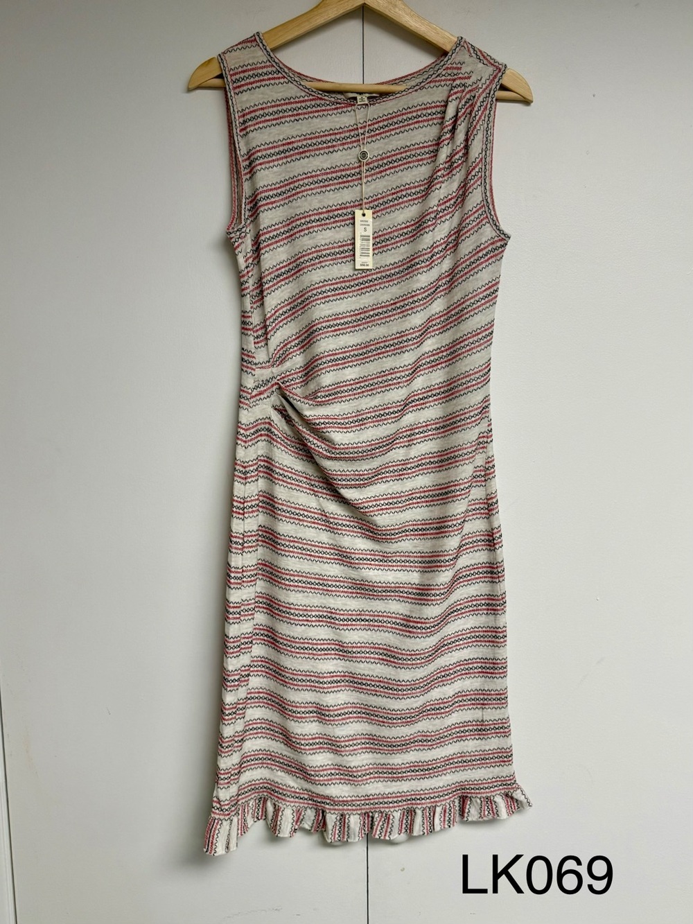 NWT Max Studio Striped Ruched Ruffle Hem Midi Dress Size S MSRP $98